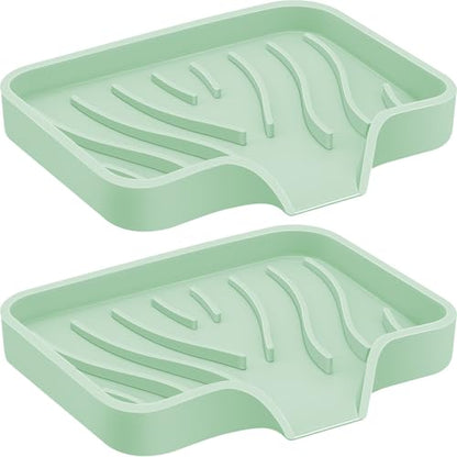2PCS Self Draining Soap Holder,Spofit Silicone Soap Dish, Suitable for for Kitchen, Bathroom, Shower, Bath Tub,Soap Container (Light Green) - color: Light Green