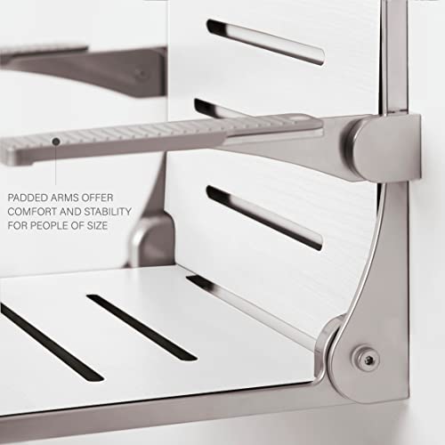 Seachrome Silhouette Comfort Folding Wall Mount Shower Bench Seat with Arms, White Seat with Silver Frame - color: White Seat With Silver Frame and Silver Arm Pads