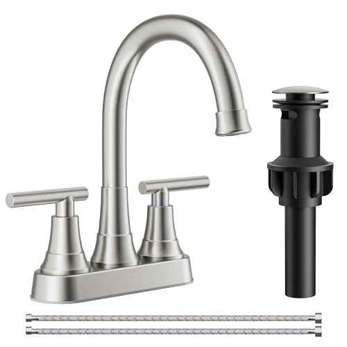 FORIOUS Brushed Nickel Bathroom Faucet 3 Holes, Widespread Bathroom Faucets | 8 In Widespread Bthroom Sink Faucet Brushed Nickel 3 Hole with 360° Swivel Gooseneck, 2 Handle Farmhouse Restroom Renovation - color: Stainless Steel
