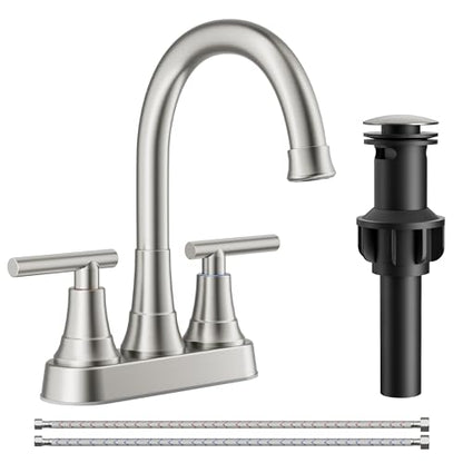 FORIOUS Brushed Nickel Bathroom Faucet 3 Holes, Widespread Bathroom Faucets | 8 In Widespread Bthroom Sink Faucet Brushed Nickel 3 Hole with 360° Swivel Gooseneck, 2 Handle Farmhouse Restroom Renovation - color: Stainless Steel