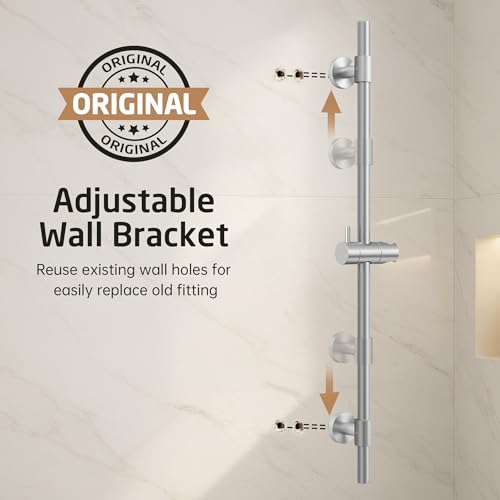 KES All Metal Shower Slide Bar 30-Inch with Adjustable Shower Head Holder | Non-Plastic Shower Sliding Bar with 18/8 Stainless Steel Adjustable Bracket Cover Existing Holes, Brushed Steel - color: Brushed Steel