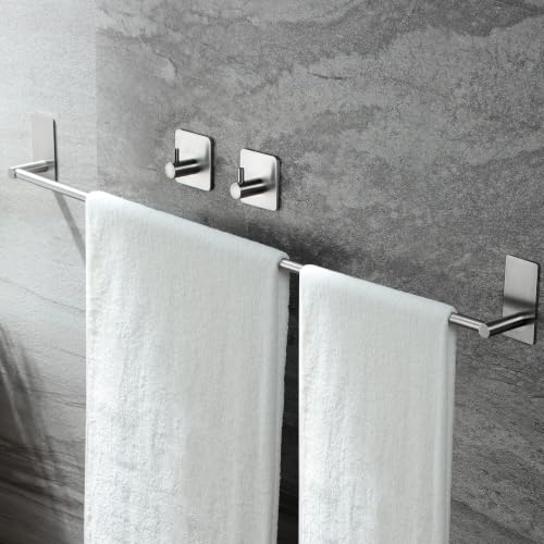Taozun Towel Bar - 2 Packs Adhesive Hooks | 32 Inch Towel Holder, Hand Towel Rack Stick on Wall, Stainless Steel Bathroom Hardware Accessory Kit - color: Silver, size: 32-inch