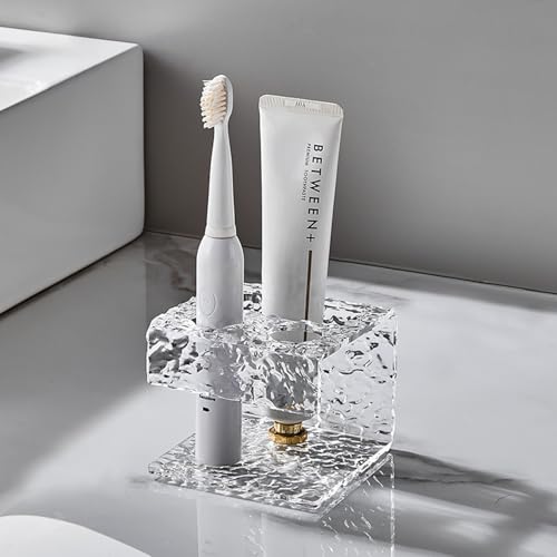 Bathroom Toothbrush Holder, Clear Acrylic Electric Toothbrush Organizer & Toothpaste Container, Wave Pattern Stand with Multi-Hole Design, Large Capacity Tooth Brush Holder for Bathroom Countertop