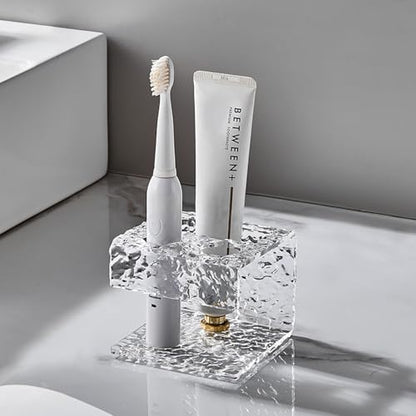 Bathroom Toothbrush Holder, Clear Acrylic Electric Toothbrush Organizer & Toothpaste Container, Wave Pattern Stand with Multi-Hole Design, Large Capacity Tooth Brush Holder for Bathroom Countertop