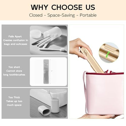 Travel Toothbrush Case, Portable Toothbrush Holder, Durable Aluminum Toothbrush Storage Box, Small Breathable Manual Toothbrush Container for Traveling, School, Camping, Business Trip - Gold - color: Gold