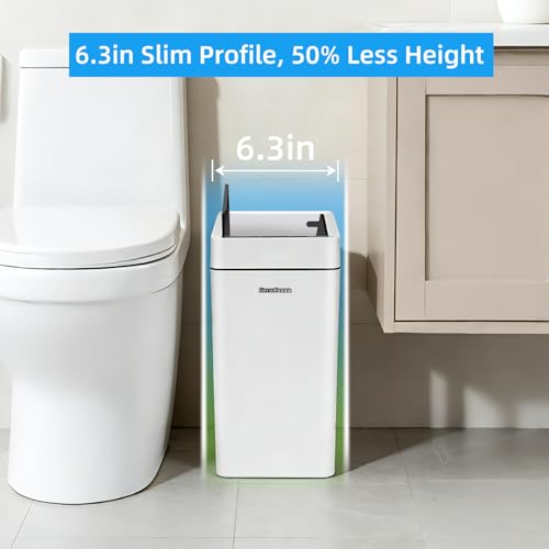 2.7 Gallon Slim Bathroom Touchless Trash Can, Automatic Smart Trash Can with Auto Bagging System, Sensor Lid Waste Bin for Bedroom, Office & RV, White - size: 2.7 Gallon-Standard