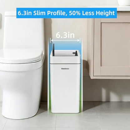 2.7 Gallon Slim Bathroom Touchless Trash Can, Automatic Smart Trash Can with Auto Bagging System, Sensor Lid Waste Bin for Bedroom, Office & RV, White - size: 2.7 Gallon-Standard