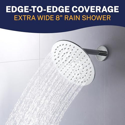 HammerHead Showers® Solid Metal 8 Inch Rainfall Shower Head – CHROME - Shower Head Rainfall - 2.5 GPM High Flow Shower Head Optimized for Pressure – Large Round Rain Shower Heads - color: Polished Chrome, size: 2.5 GPM