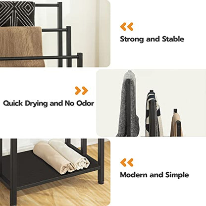 HOOBRO Free Standing Towel Rack, 3 Tier Blanket Rack, Blanket Holder for Bathroom, 16.9" L x 11" W x 31.9" H, Industrial Metal Drying and Display Rack with Shelf, Black BB03LB01 - color: Black + Black, size: 16.9"L x 11"W x 31.9"H