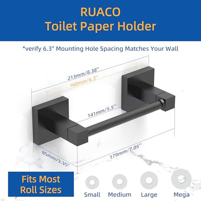 Ruacq Toilet Paper Holder Matte Black Double Post Pivoting Square Tissue Holders Roll Holder Hangers Toilet Paper Stand Stainless Steel and Zinc Alloy Modern Wall Mounted - color: Matte Black, size: Square
