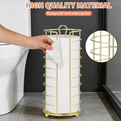Toilet Paper Holder Stand,Freestanding,Gold | Bathroom Toilet Paper Organizer, 3 Mega Roll Toilet Paper Holder for Under Sink, Vanity, Cabinet Shelf - color: Gold