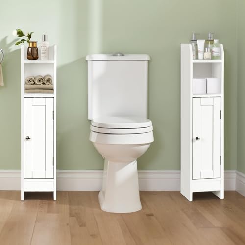 ZENY Slim Bathroom Storage Cabinet, Narrow Bathroom Cabinet with Door and Adjustable Shelves, Freestanding Toilet Paper Storage Cabinet for Small Spaces (White)