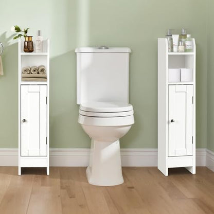 ZENY Slim Bathroom Storage Cabinet, Narrow Bathroom Cabinet with Door and Adjustable Shelves, Freestanding Toilet Paper Storage Cabinet for Small Spaces (White)