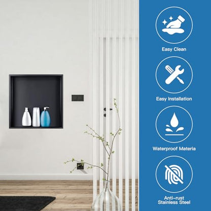 Shower Niche 12" x 12",Matte Black Stainless Steel Shower Niche - color: Black, size: 12" x 12"