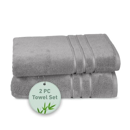 TRIDENT Eco Twist Cotton-Viscose Bamboo Towels, 2Pc Luxury Bath Towel, Gray | Long Staple Cotton - Soft & Plush Feel - Hotel-Quality Comfort - Highly Absorbent - Ideal for Master & Guest Bathrooms - color: Charcoal Gray