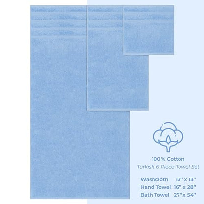 American Soft Linen 100% Cotton Luxury Turkish Towels, 6 Piece Towel Set | Soft Absorbent Quick Dry OEKO Tex Standard 100 Certificated Durable Machine Washable Premium Hotel Quality - color: Sky Blue