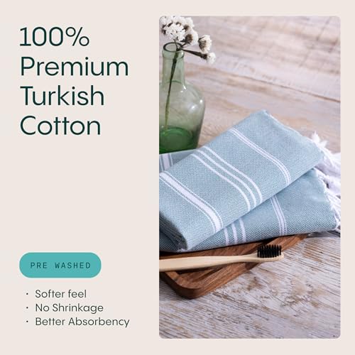WETCAT Turkish Hand Towels with Hanging Loop, Set of 2 (20" x 30") 100% Turkish Cotton, Pre-Washed, Quick Drying, for Kitchen or Bathroom - Teal - color: Teal