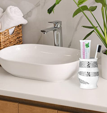 Popular Bath Sinatra Modern Bath Tooth Brush Holder Modern Classic Contemporary Decorative Beautiful Designs Bathroom Decor for Home Luxury Bath, White - size: 5"W x 4"L (Pack of 1)