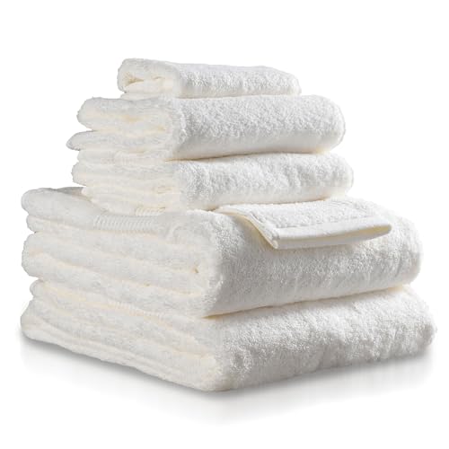 Delilah Home Turkish Cotton Bath Towels - Soft and Absorbent, 100% Organic, 700 GSM Thick Weave, Gentle for Sensitive Skin - 6-Piece(2 Large Bath Sheets, 2 washcloths, 2 Hand) Bathroom Towel Set - color: White, size: 6 Piece Set