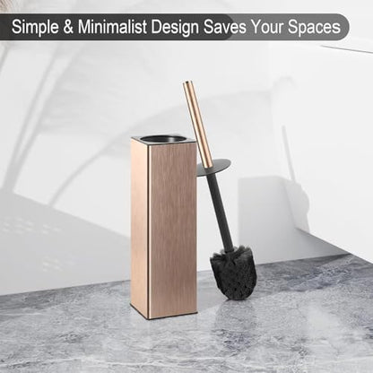 BGL Standing Toilet Brush and Holder Rose Gold Aluminium Toilet Bowl Cleaner Brush and Holder for Bathroom Storage and Organization, Square Design Sturdy and Space Saving - color: Rose Gold