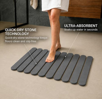 Foldable Stone Bath Mat Large 30" x 17" – Diatomaceous Earth Quick Drying Non-Slip Bathroom Mat Rug – Absorbent Diatomite Mat, Durable & Easy to Clean, Modern (Dark Grey, Large 30" x 17") - color: Dark Grey
