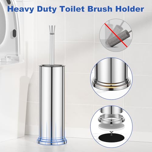 Toilet Brush and Holder Set：304 Stainless Steel Heavy Duty Toilet Bowl Brush，Removable Inner Bowl and Splash Protection，Bathroom Toilet Brush-Dense Bristles for Through Cleaning - color: Chrome