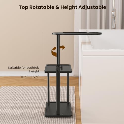 Bathtub Tray Table, Freestanding Bath Side Table Tub Tray Caddy | 3 Layer Bamboo Bath Board Shelf, Bathtub & Bathroom Accessories, New Home Gift for Mom, Housewarming, Anniversary, Wedding - color: Black