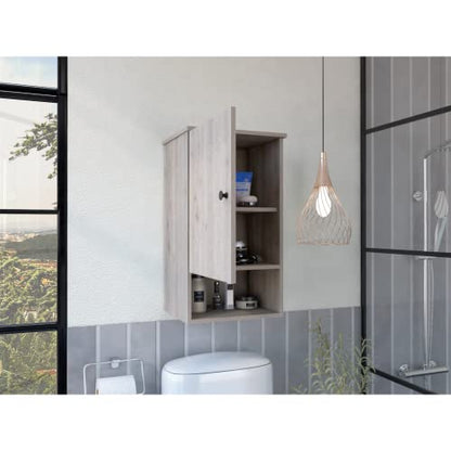 Kitchen Bathroom Wall Cabinet Medicine Cabinet, Garage or Laundry Room Wall Storage Cabinet, Single Door Linen Tower Bathroom Cabinet with Open Shelf, Light Grey - color: Light Gray