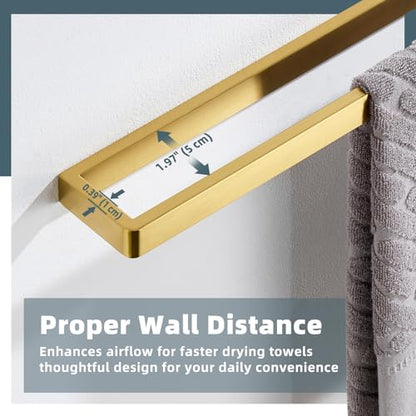 22.8 Inch Bathroom Towel Bar, Brushed Gold, 304 Stainless Steel | Rust-resistant for Bathroom, Shower, Vanity, Kitchen, Moder Square Towel Holder, Hidden Screw Wall Mounted, Heavy Duty Hang - color: Brushed Gold