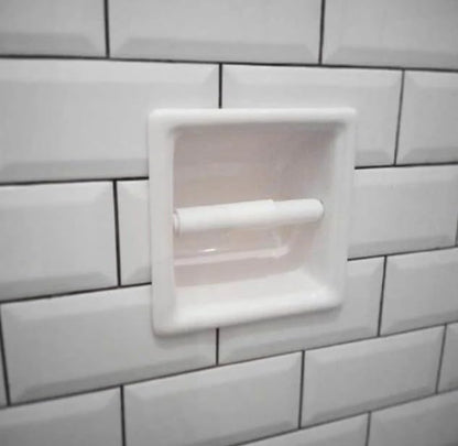 Recessed Ceramic Toilet Paper Holder Wall Mount Niche Bathroom Tissue Roll (White Glossy, Standard – 6.5" x 6.5") - color: White Glossy, size: Standard – 6.5" x 6.5"