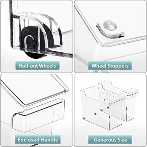 Sorbus Roll Out Bottle Organization Bins - 2 Sizes Pantry Under Sink Organizer with Wheels & Handles - Clear Plastic Organizing Containers for Cleaning Supplies - Kitchen Cabinet Laundry Room Storage - style: Square