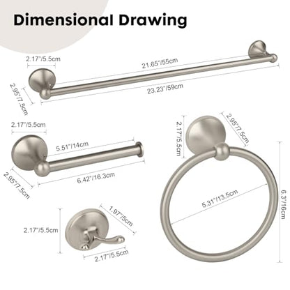 4-Piece Brushed Nickel Bathroom Hardware Accessories Set, 24 Inch Towel Bar, Towel Rack, Bathroom Towel Holder - color: Brushed Nickel