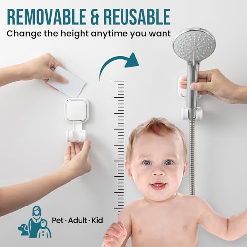 TAILI Shower Head Holder Suction,Adjustable Height & Angle,Universal,White | bathroom handheld shower wand bracket,no-drill removable waterproof,round,plastic,wall mounted,kids,pets,4.5" - color: White, size: Square