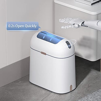 ELPHECO Bathroom Trash Can with lid 2.5 Gallon, Motion Sensor, White Golden | Waterproof Garbage Can, Automatic Waste Basket, Butterfly Lid, Plastic Garbage Bin for Bedroom and Office - color: White