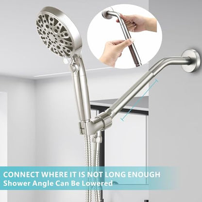 Shower Extension Arm, Solid Stainless Steel Shower Pipe Extension with Teflon Tape and Washer, For Lowering or Extending Showerhead (6 Inch, Brushed Nickel) - color: Brushed Nickel, style: 6 Inch