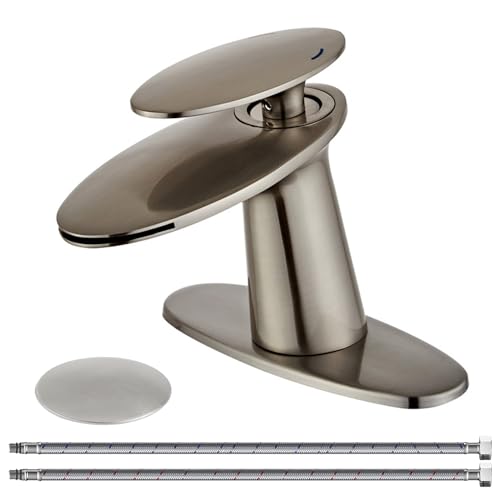 Brushed Nickel Waterfall Bathroom Sink Faucet and Pop Up Drain - color: Brushed Nickel, size: Short Body
