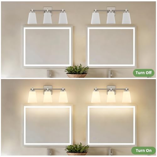 3-Light Modern Bathroom Vanity Light, Wall Sconce Over Mirror with Milky White Frosted Glass Shades, E26 Socket (Bulbs Not Included) - color: Brushed Nickel, size: 3-Light