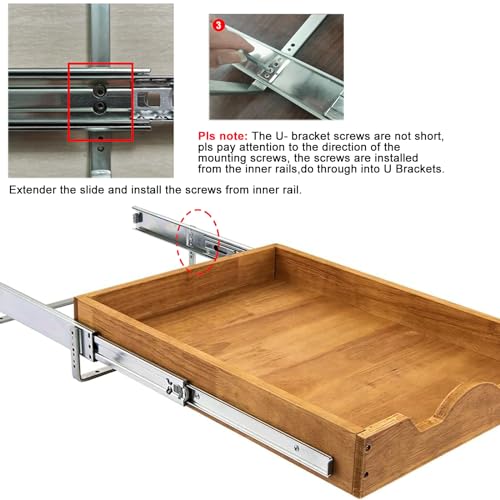 DINDON Pull Out Cabinet Organizer (17" W x 18" D) 1 Tier，Single Tier Oak Wood Under Cabinet Slide Out Shelf Drawer Box… - color: Oak Wood, 1 Tier, size: 17" W x 18" D