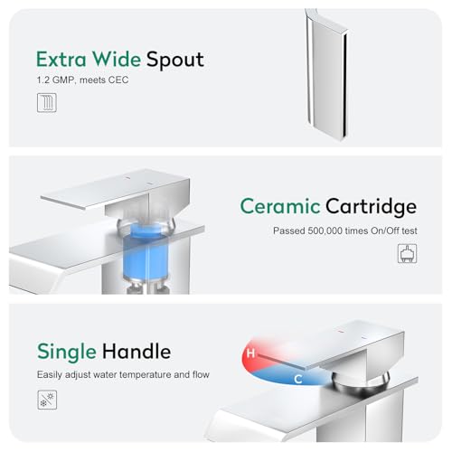 CREA Chrome Waterfall Bathroom Faucet 1 Hole,Chrome Bathroom Faucet Single Handle Bathroom Sink Faucet with Pop Up Drain Stopper/ 3 Hole Plate,Stainless Steel RV Vanity Faucet Basin Mixer Tap - color: Chrome, style: Wide Spout