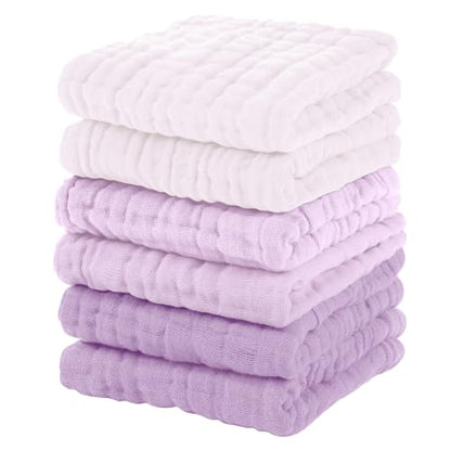 Unnivoll Muslin Burp Cloths Baby 12''X12'', Baby Washcloths 6 Pack, 100% Cotton Baby Wash Cloths Absorbent and Soft for Newborn Infants Kids Boys Girls - Gradient Purple - color: Gradient Purple