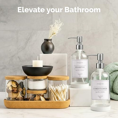 Vine Creations Clear Glass Soap Dispenser, 2 Pack Kitchen Soap Dispenser Set with Stainless Steel Pump, 16 oz Hand Soap or Dish Soap for Bathroom or Kitchen with Waterproof Labels - color: Clear Bottle / Silver Pump