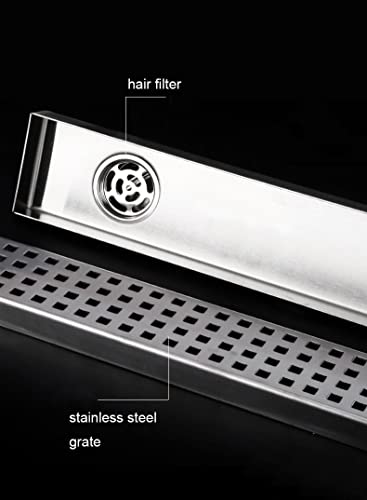 11.8" Linear Shower Drain,Rectangle Shower Floor Drain with Grate Offset Side Outlet Stainless Steel Brushed Finish