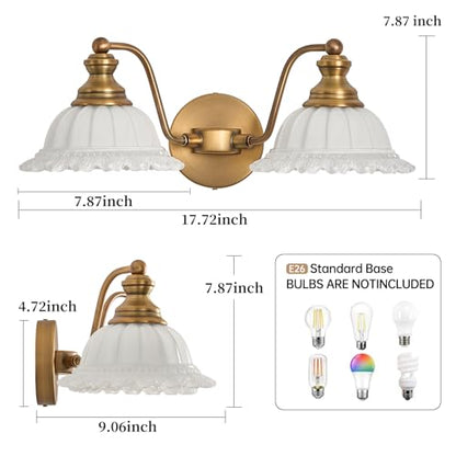 XIEDUN White 2 Light Vanity Lights for Bathroom Vanity Light Fixtures - color: Brass and White, size: 2 Light