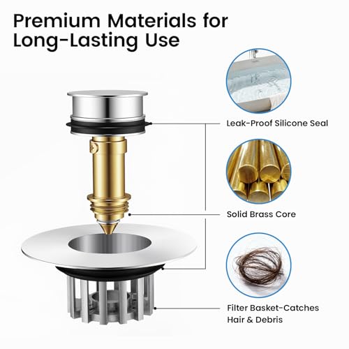 SOTOMO Bathtub Stopper Pop-Up Drain Stopper with Hair Catcher, Tub & Shower Drain Protector with Strainer, Universal Bathroom Bathtub Plug for 1.5"–1.75" Drain Holes, Anti-Clog,Silvery
