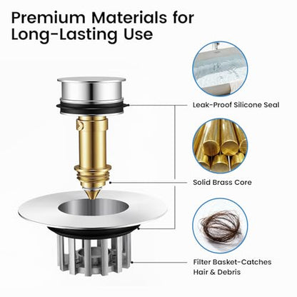 SOTOMO Bathtub Stopper Pop-Up Drain Stopper with Hair Catcher, Tub & Shower Drain Protector with Strainer, Universal Bathroom Bathtub Plug for 1.5"–1.75" Drain Holes, Anti-Clog,Silvery