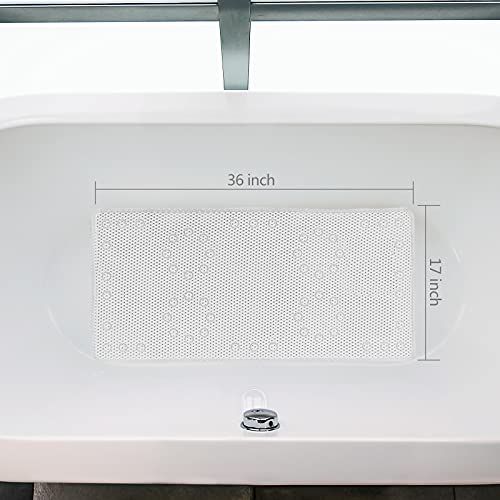 Shower and Bath Mat,Non-Slip Machine Washable and Extra Large Bathtub Mats with Drain Holes and Suction Cups Soft Foam Tub Mats-36” X 17”,White - color: White