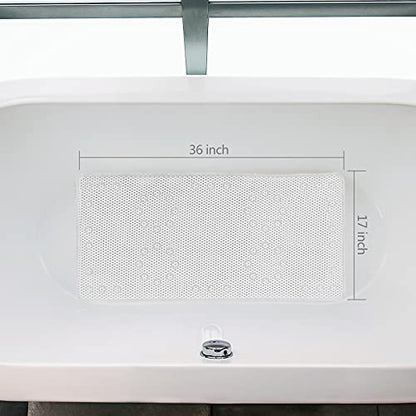 Shower and Bath Mat,Non-Slip Machine Washable and Extra Large Bathtub Mats with Drain Holes and Suction Cups Soft Foam Tub Mats-36” X 17”,White - color: White