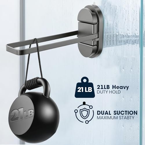 Foldable Suction Towel Bar, No Drill Stainless Steel | Heavy-duty bathroom towel holder for towels and robes. Fits tile, glass, mirrors & RV. Reusable, rustproof and residue-free - color: Silver Black