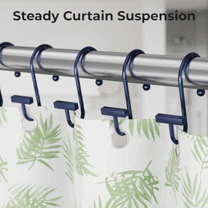 Navy Blue Shower Curtain Hooks, Bathway Shower Curtain Rings Rust Proof, 12PCS Shower Hooks for Shower Curtain, T-Bar Design Convenient Elegant Shower Curtain Hangers for Bathroom Kitchen Wardrobe - color: Navy Blue