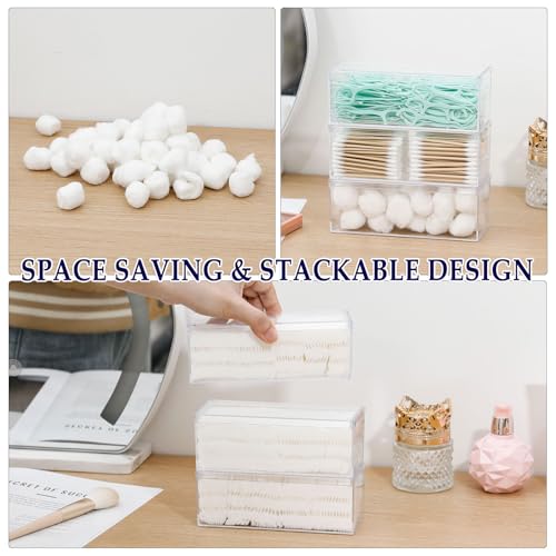 3 Pack Qtip Organizer Container with Lid, Clear, Plastic | Bathroom Vanity Storage Canister, For Cotton Swabs and Balls, Makeup Sponges, Floss Picks, For Countertop, Desk Drawer